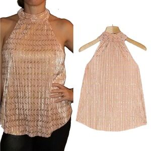 Anthropologie Vickie Halter Top Blush Pink Gold Metallic Detail